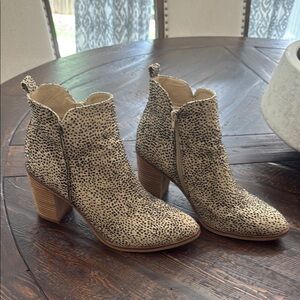 MIA Cream and Black Ankle Booties with Perforated Design